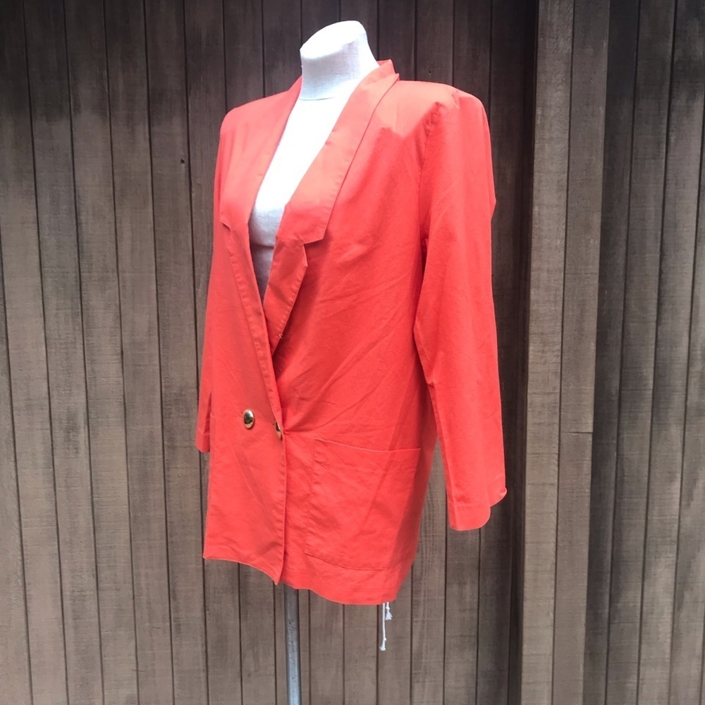 Vintage 80s Orange Oversized Blazer Jacket Medium - Picture 2 of 7